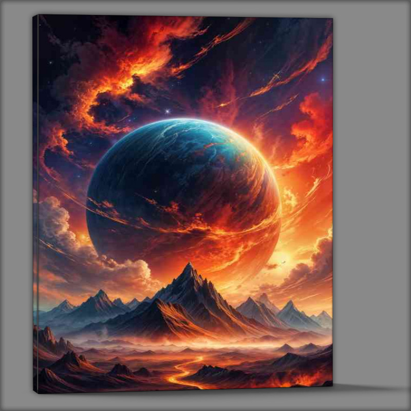 Buy Canvas : (The colourful mountains with the fire planet)