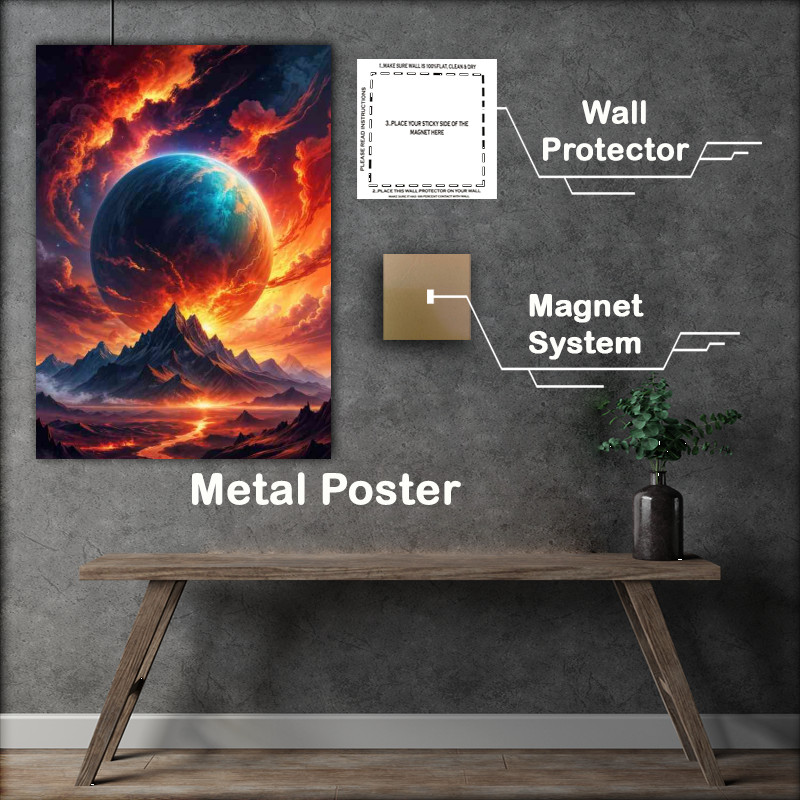 Buy Metal Poster : (Vibrant atmosphere hovering over a mountainous landscape)