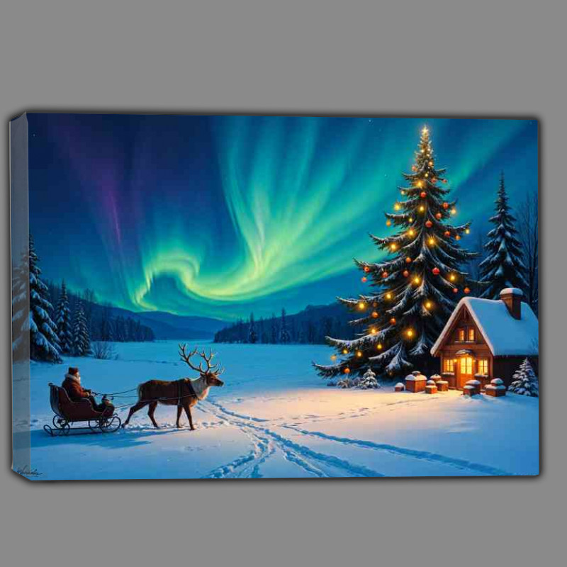 Buy Canvas : (A snowy night for santa christmas and his sleigh)