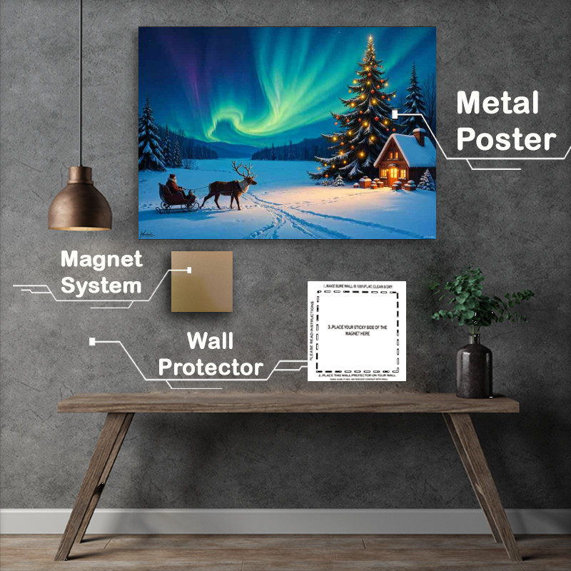 Buy Metal Poster : (A snowy night for santa christmas and his sleigh)