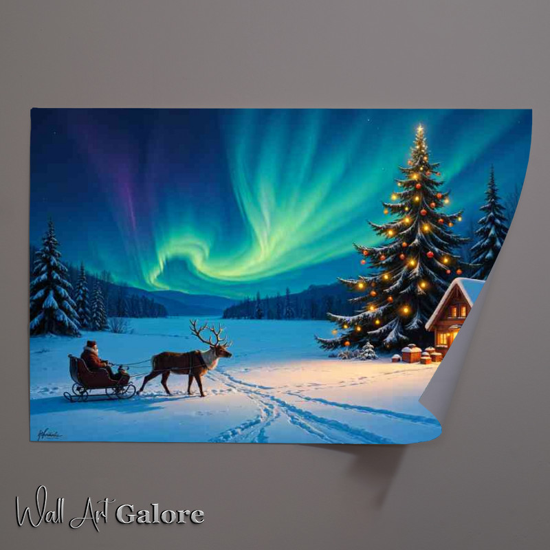 Buy Unframed Poster : (A snowy night for santa christmas and his sleigh)
