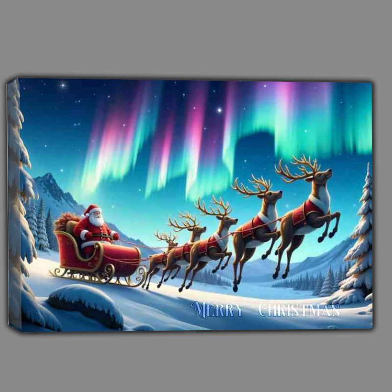 Buy Canvas : (Reindeer pulling Santas sleigh through the night sky aura)