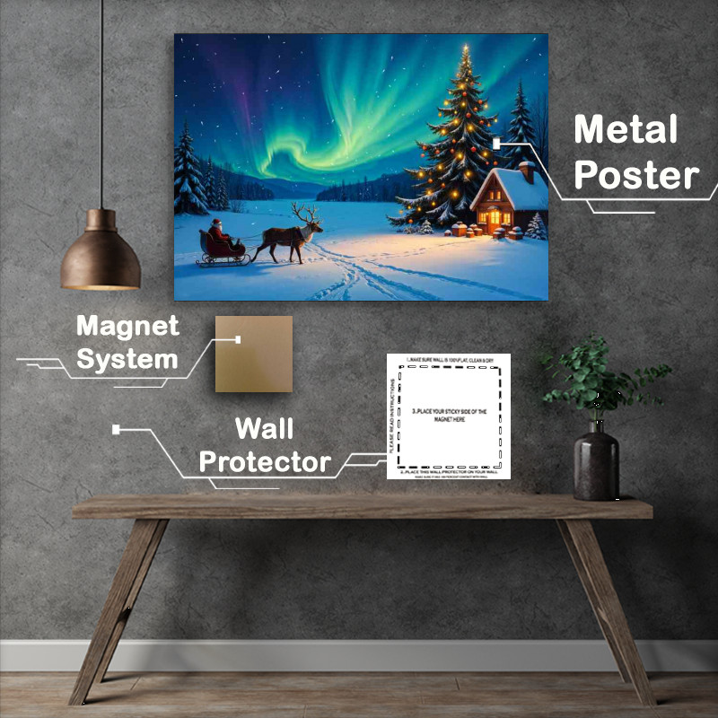 Buy Metal Poster : (Santas north pole house and a large christmas tree)