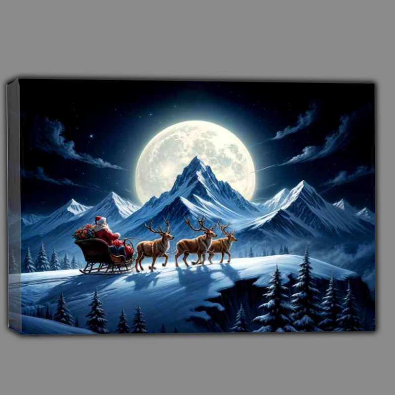 Buy Canvas : (White snowy mountains and father christmas with raindeers)