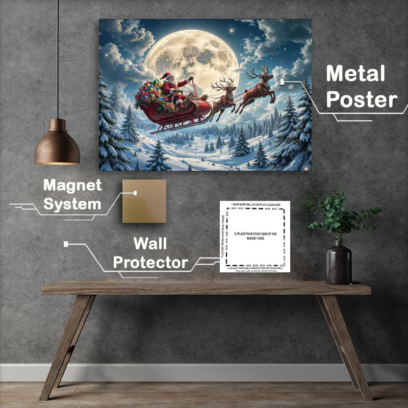 Buy Metal Poster : (farther christmas a red luxuary sled with a big bag of toys)