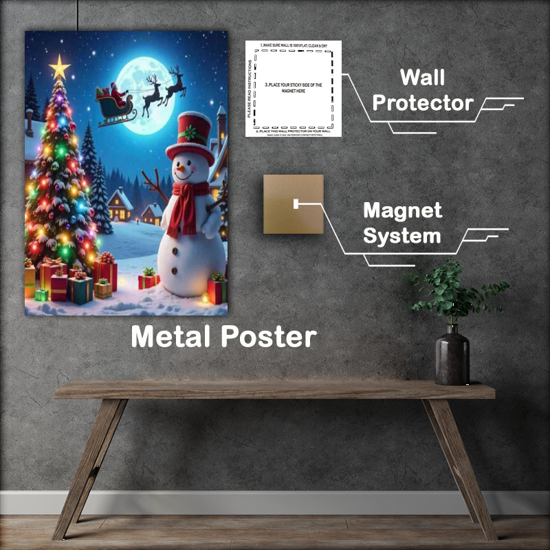 Buy Metal Poster : (Snowman and christmas tree)