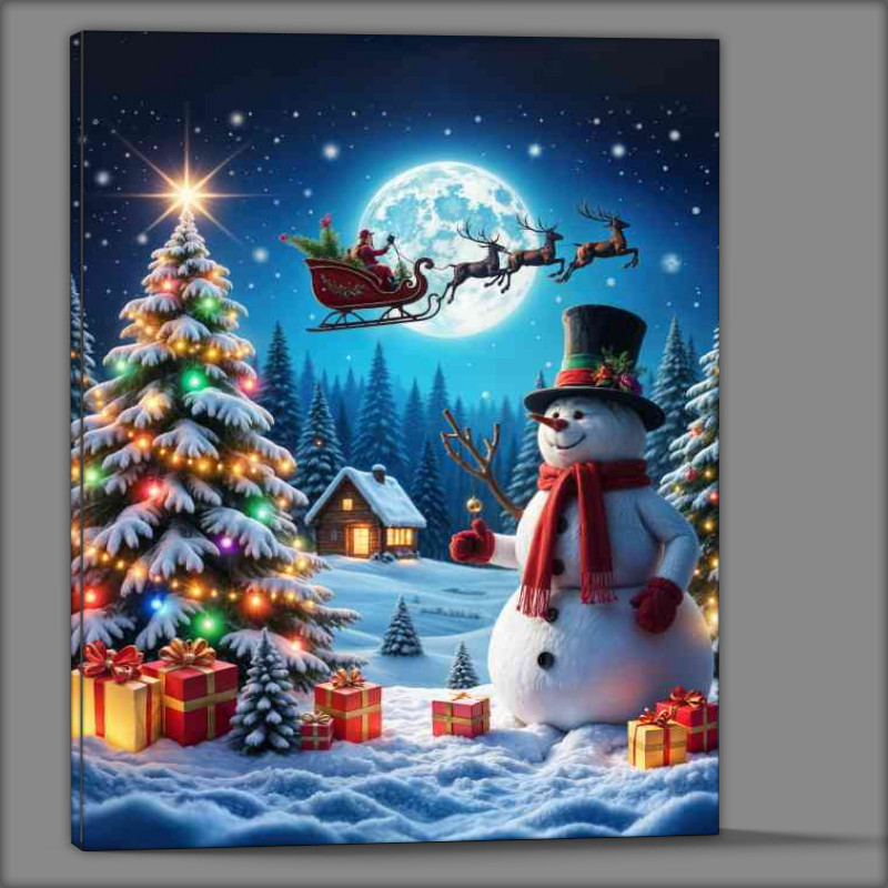 Buy Canvas : (The snowman and presents under the tree)