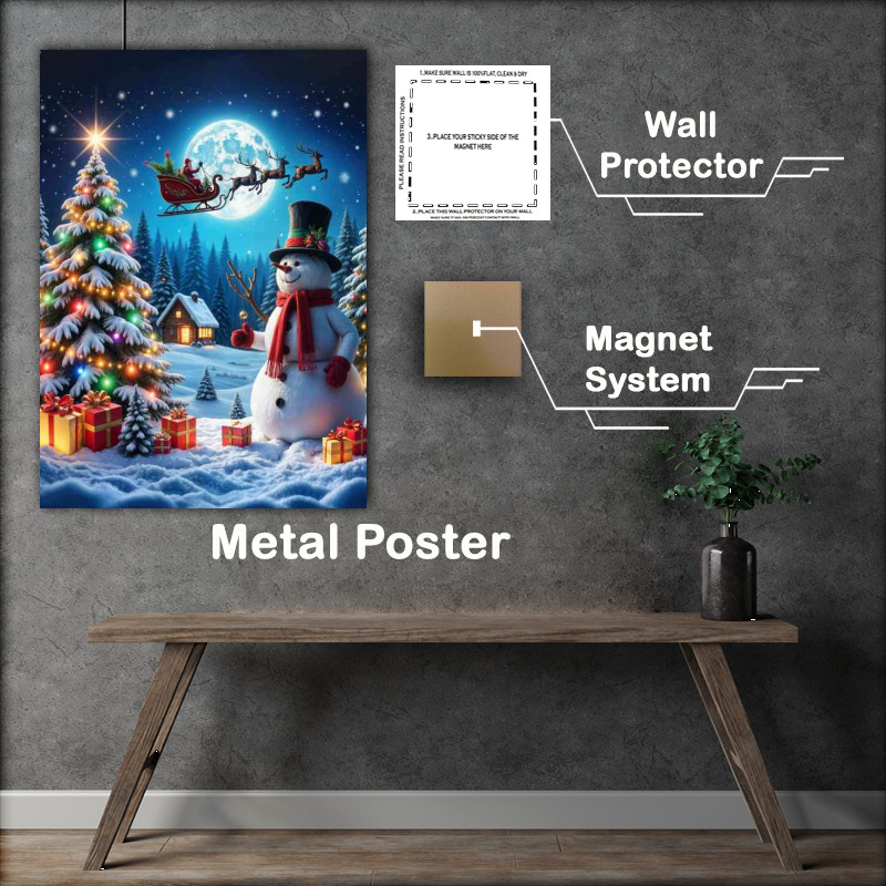 Buy Metal Poster : (The snowman and presents under the tree)