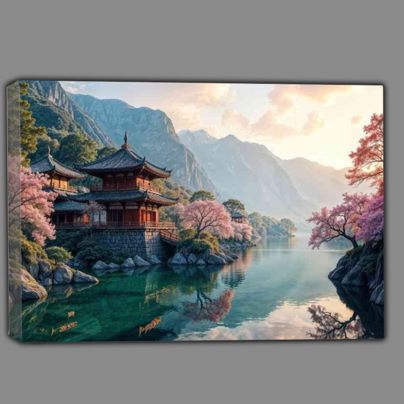 Buy Canvas : (Japanese building next to the river)