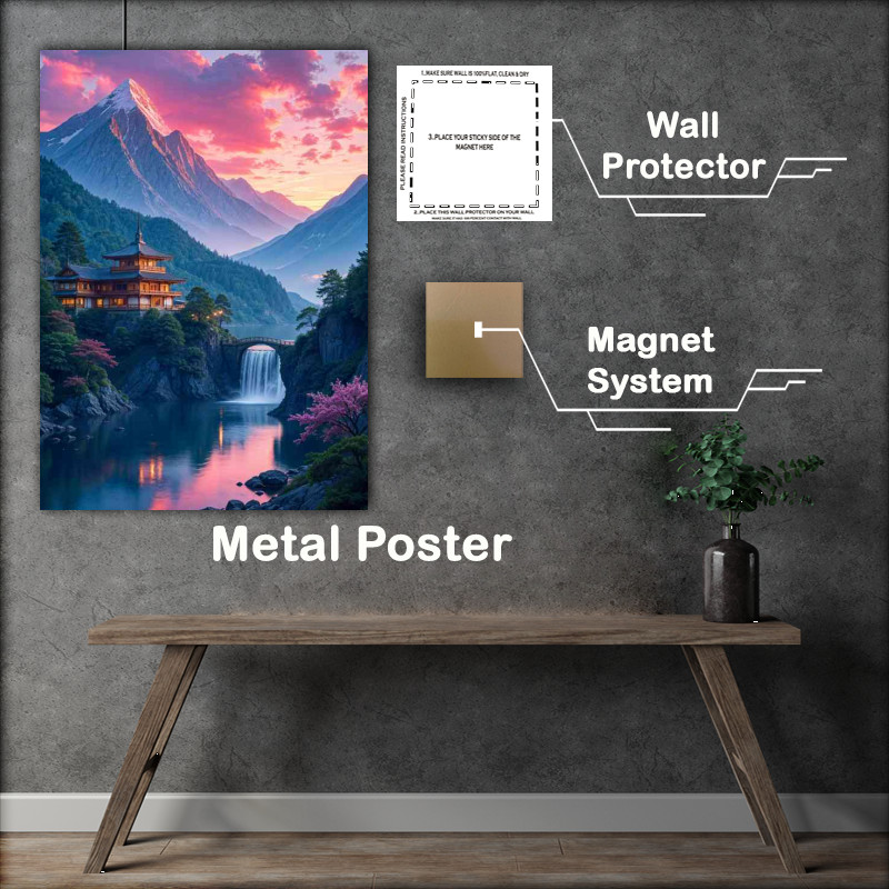Buy Metal Poster : (Japanese style village nestled in a mountainous landscape)