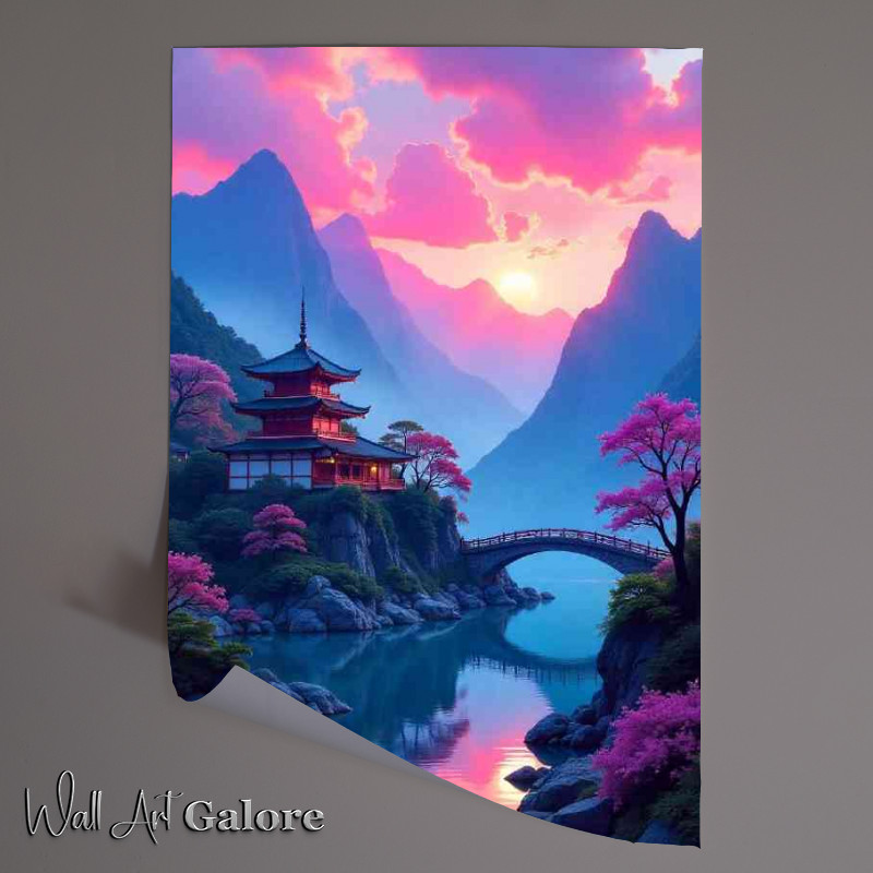 Buy Unframed Poster : (Japanese traditinal building by the bridge)