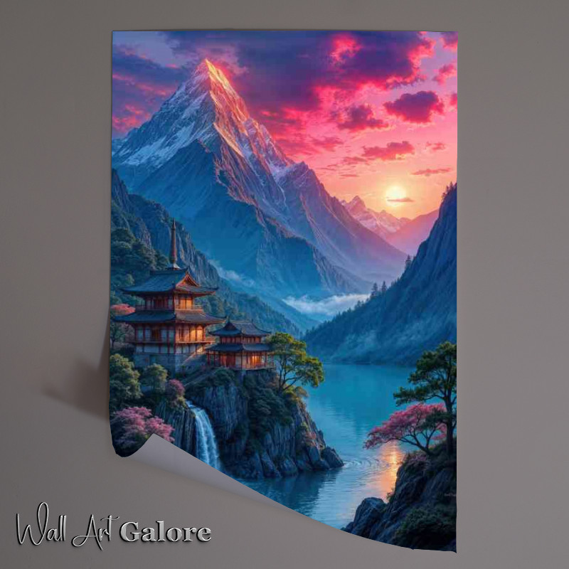 Buy Unframed Poster : (Majestic mountains waterfall and lake)