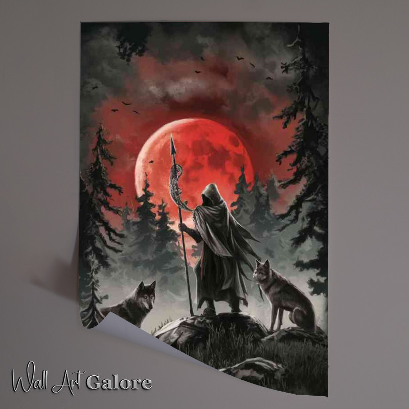 Buy Unframed Poster : (Mystical forest scene with a towering red moon)