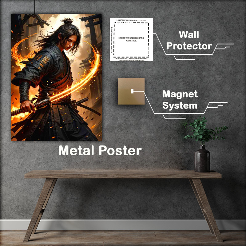 Buy Metal Poster : (The young warrior with flame sword)