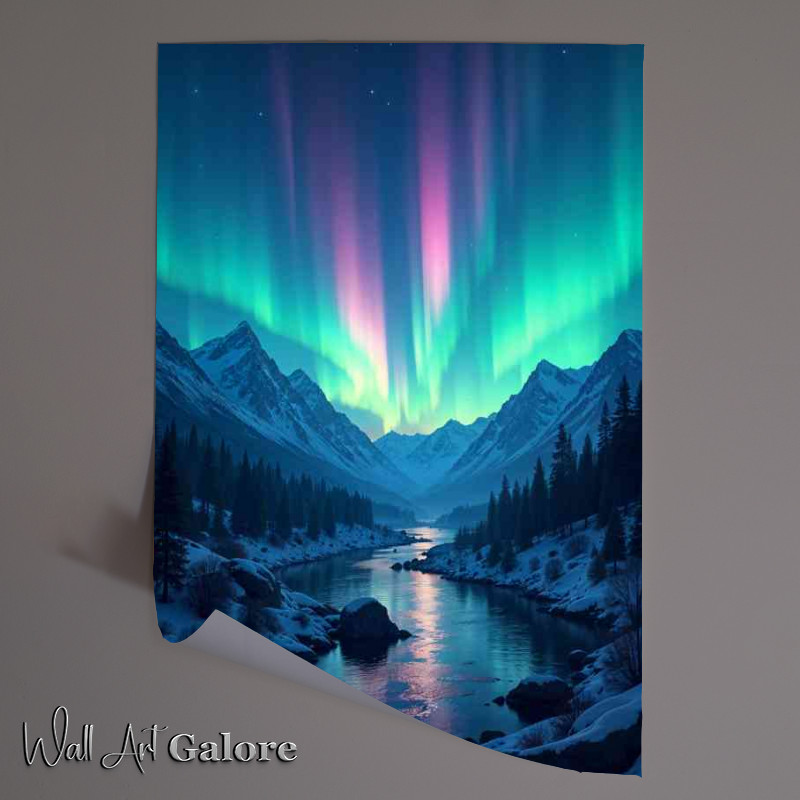 Buy Unframed Poster : (Colorful aurora borealis in the night sky over a mountain)