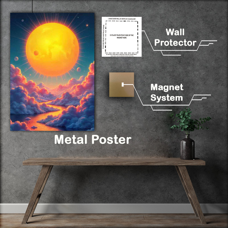 Buy Metal Poster : (Amazing glowing bright sun coludes and mountains)