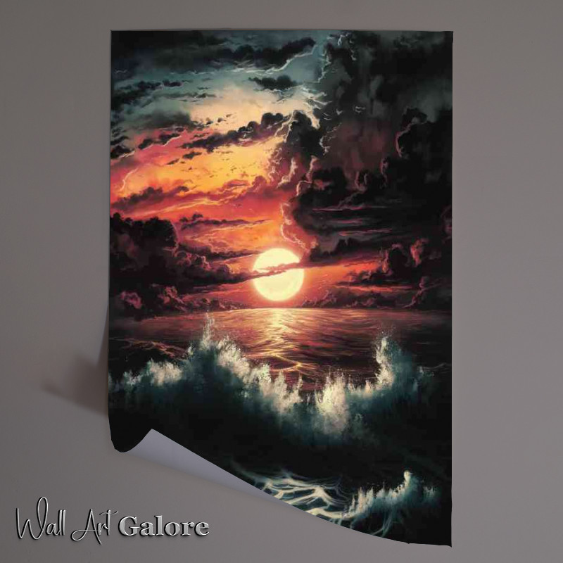 Buy Unframed Poster : (Breathtaking sunset over a tumultuous sea)