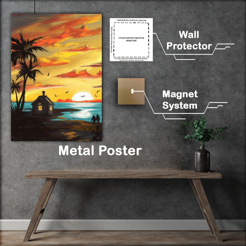 Buy Metal Poster : (Sunset over a serene beach the sky)