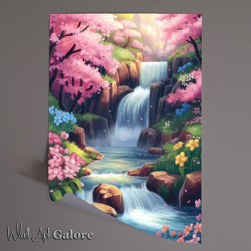 Buy Unframed Poster : (Vibrant and picturesque landscape a cascading waterfall)