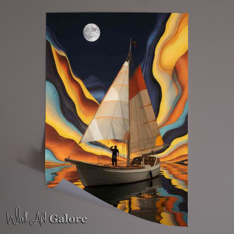 Buy Unframed Poster : (Vibrant and surreal scene of a sailboat floating)