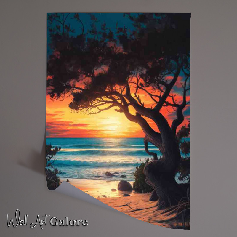Buy Unframed Poster : (Breathtaking sunset over a serene beach the sun)