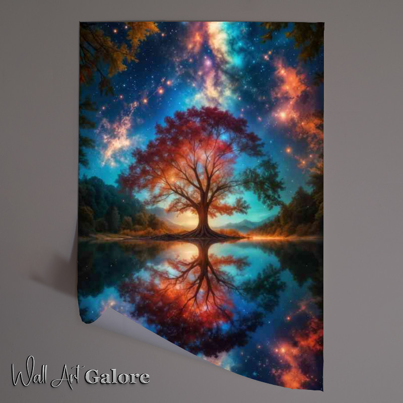 Buy Unframed Poster : (Surreal dreamlike oak tree in the lake with a night sky)