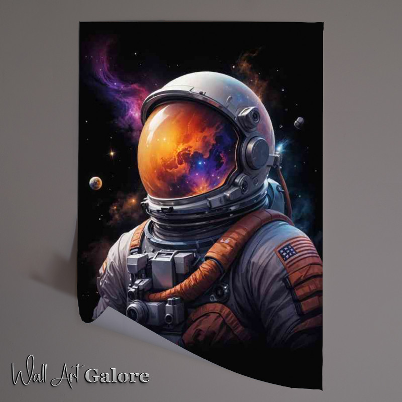 Buy Unframed Poster : (Astronaut scene with swirling nebulae planets and stars)