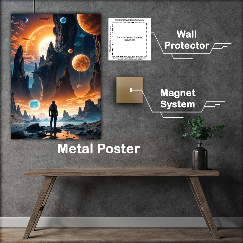 Buy Metal Poster : (Space man exploring the universe plantes)