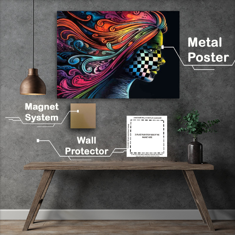 Buy Metal Poster : (Vibrant and intricate artwork lady face)