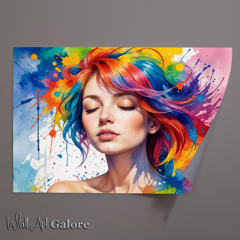 Buy Unframed Poster : (Young woman with vibrant multicolored hair and closed eyes)