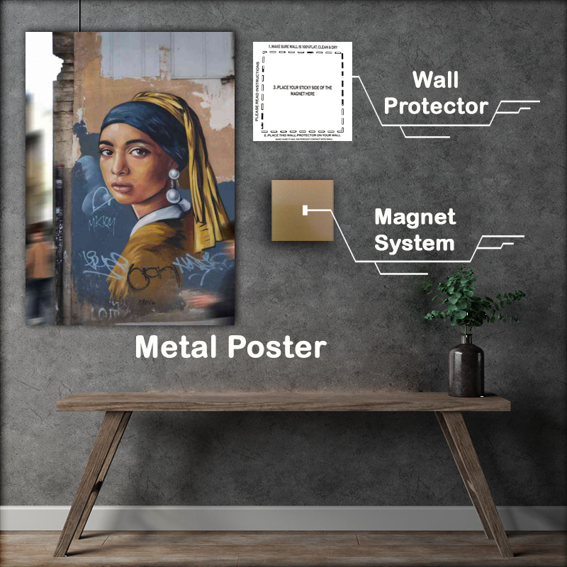 Buy Metal Poster : (Street mural of a woman s portrait)