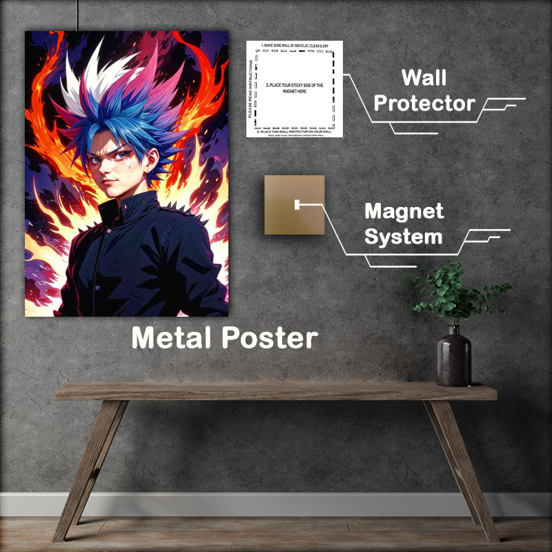 Buy Metal Poster : (Anime satoru gojo with spiky white and blue hair)