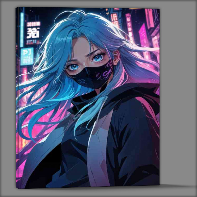 Buy Canvas : (Clolorful cyberpunk animae girl in city)