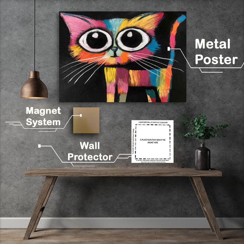 Buy Metal Poster : (An artistic representation of a colourful cat)