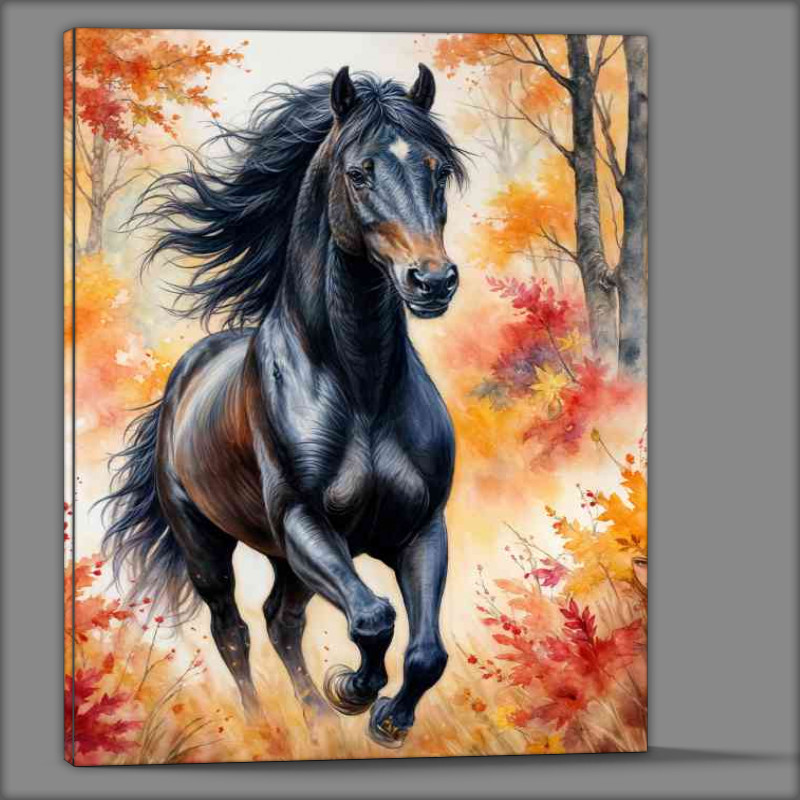 Buy Canvas : (Majestic black horse in the woods)