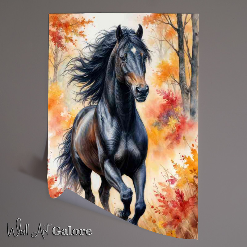 Buy Unframed Poster : (Majestic black horse in the woods)
