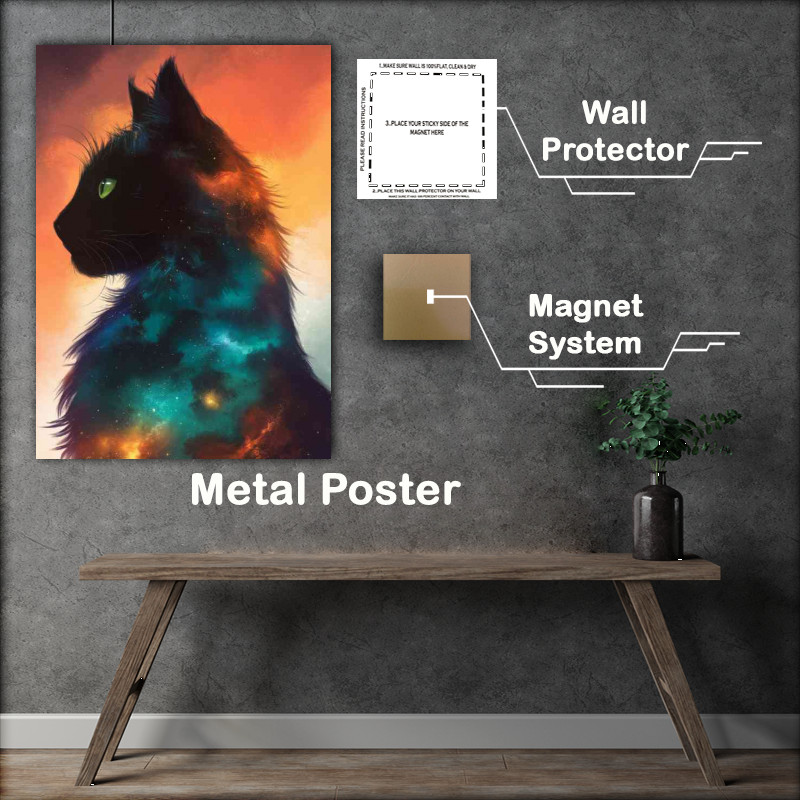 Buy Metal Poster : (Majestic silhouette of a cats profile set)