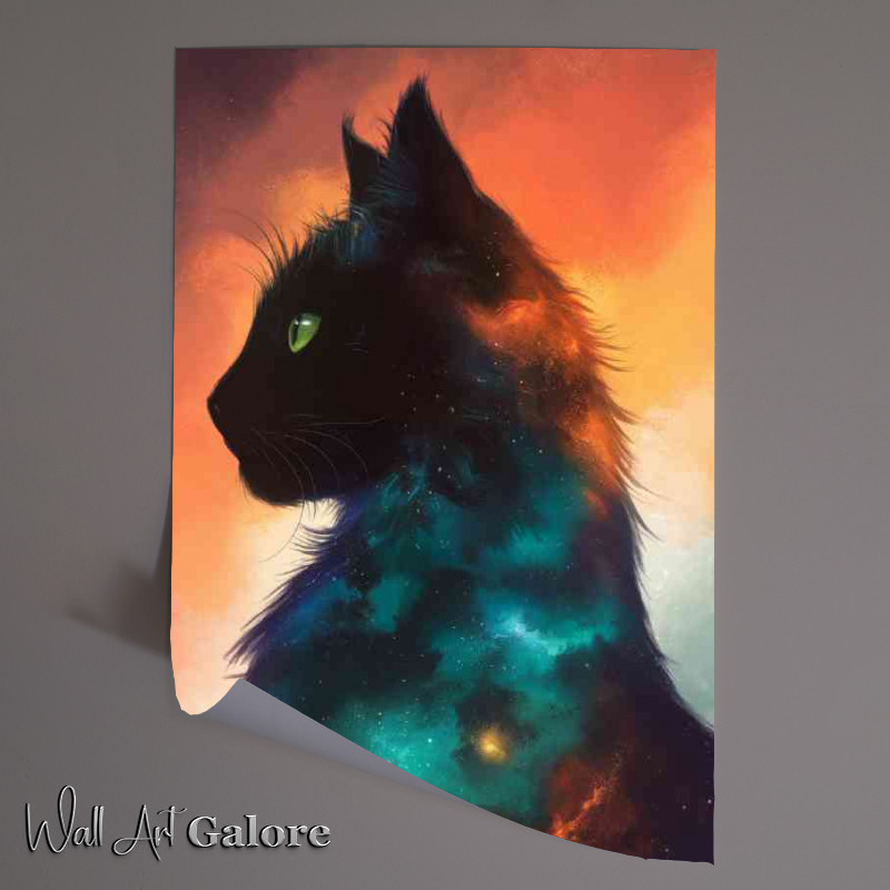 Buy Unframed Poster : (Majestic silhouette of a cats profile set)