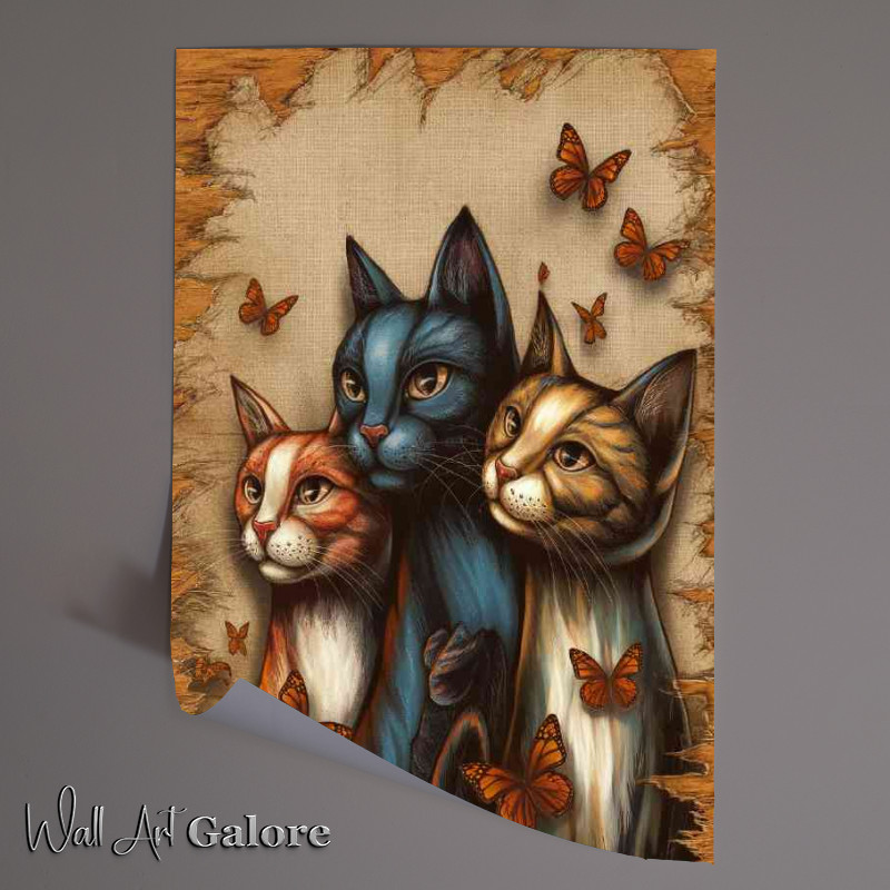Buy Unframed Poster : (Three intricately designed cats with vibrant color)