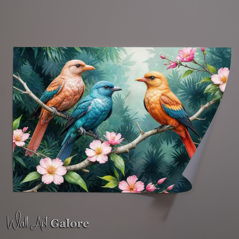 Buy Unframed Poster : (three birds percched in a forest)