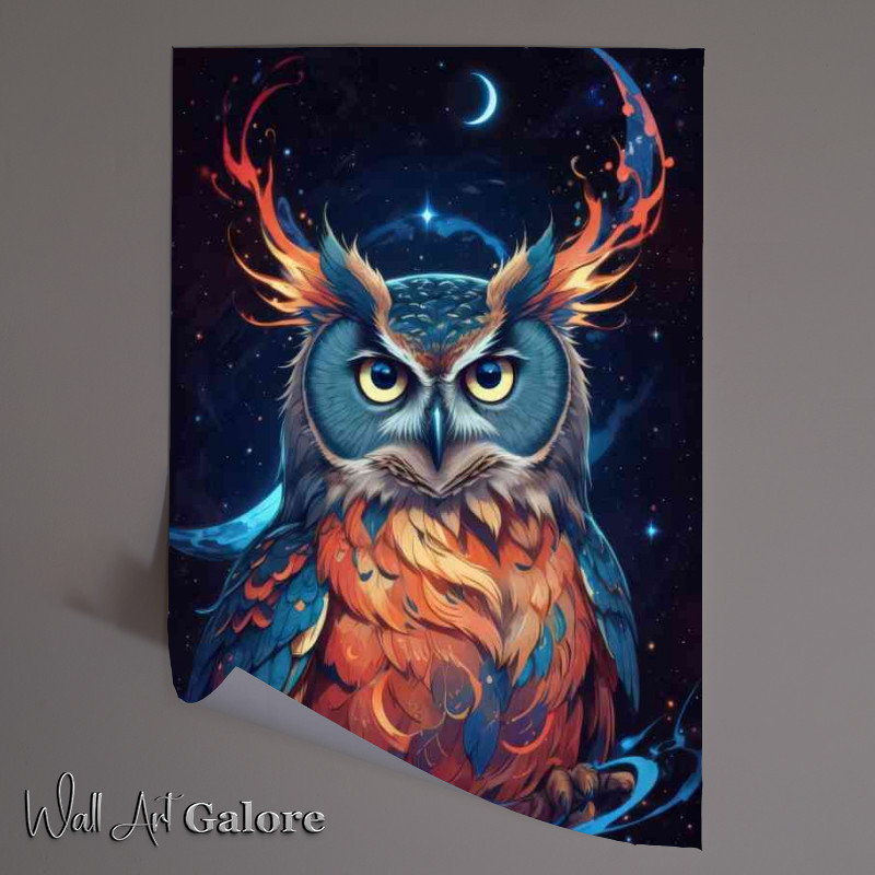Buy Unframed Poster : (Colourful majestic owl at night yellow eyes)