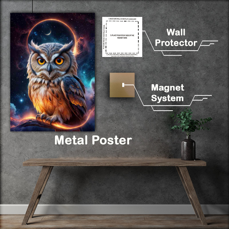 Buy Metal Poster : (Large magestic owl on a perch at night)