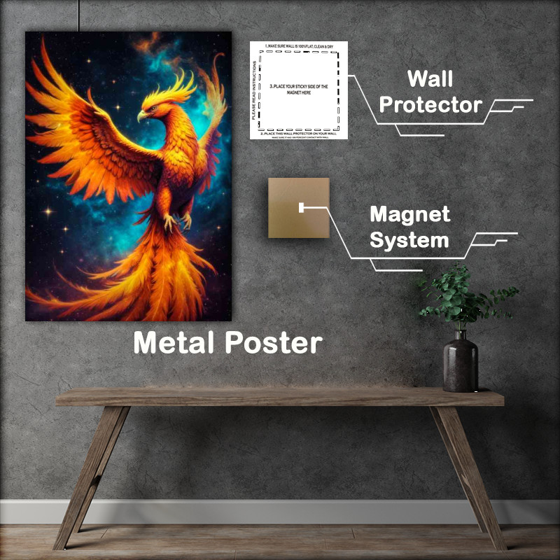 Buy Metal Poster : (Majestic fiery phoenix at night-studio)