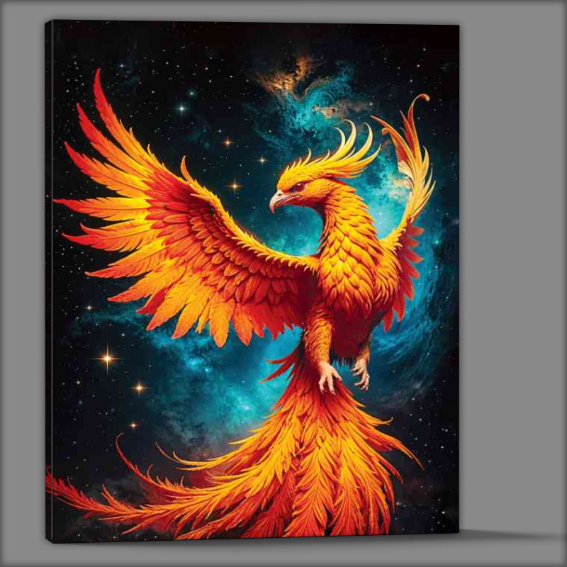 Buy Canvas : (Pheonix with fire embers feathers in space nebula)