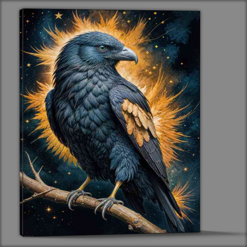 Buy Canvas : (Silver blue raven perched high)