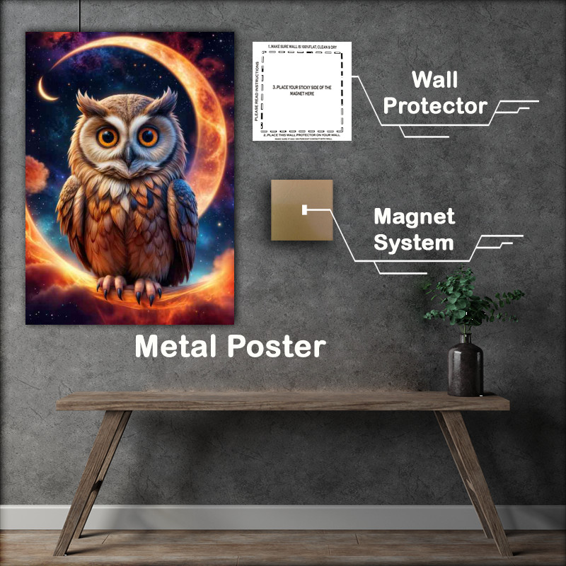 Buy Metal Poster : (cartoon style night owl on a glowing perch)