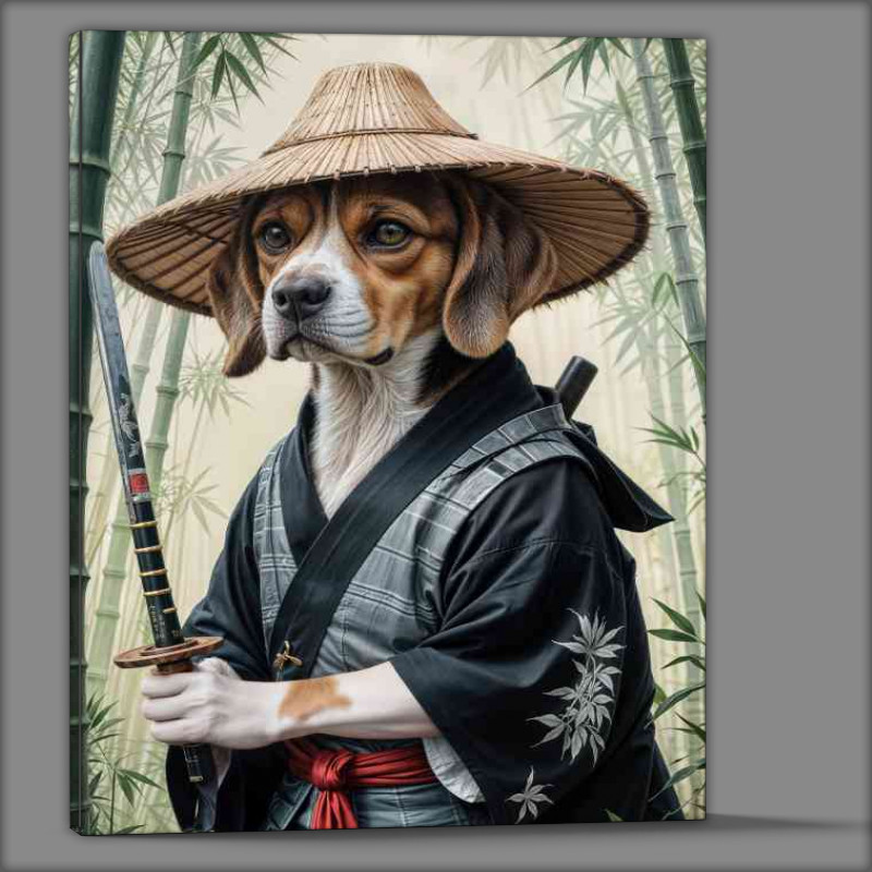 Buy Canvas : (Beagle dog samurai warrior in bamboo forest)