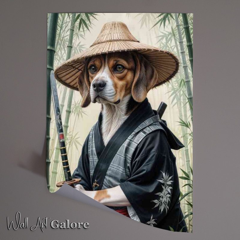 Buy Unframed Poster : (Beagle dog samurai warrior in bamboo forest)