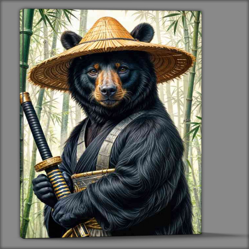 Buy Canvas : (Black bear samurai warrior in bamboo forest)