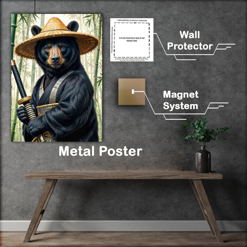 Buy Metal Poster : (Black bear samurai warrior in bamboo forest)